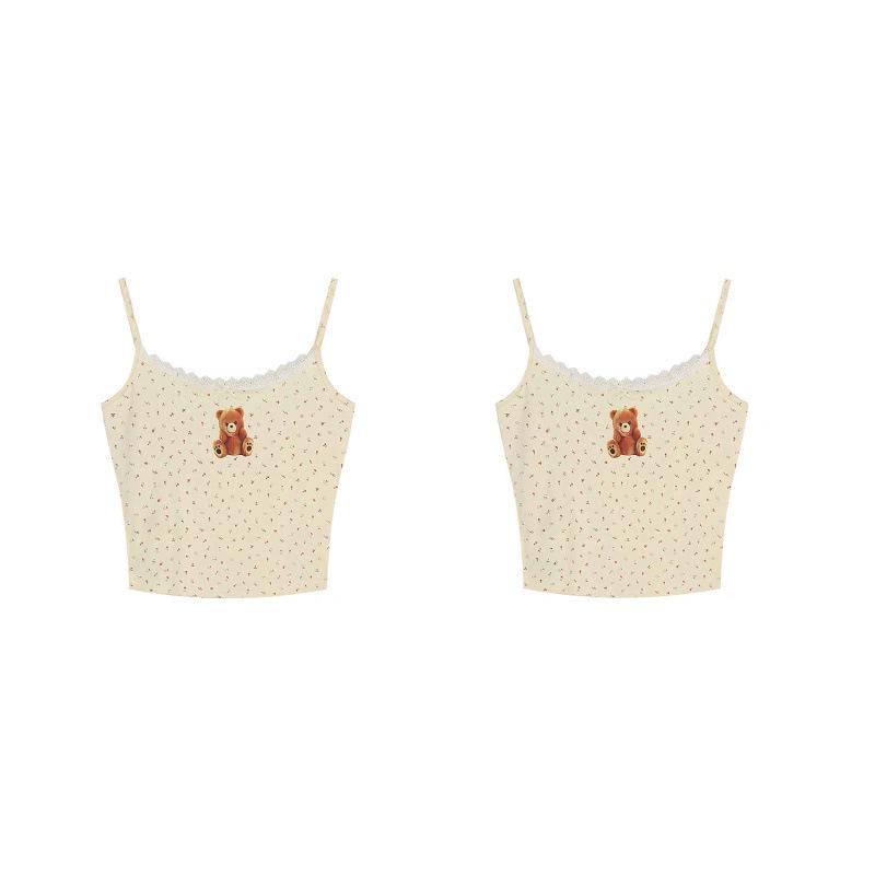 Creamy Bear Women's Lace Patchwork Padded Camisole - Slimming Innerwear/Outerwear