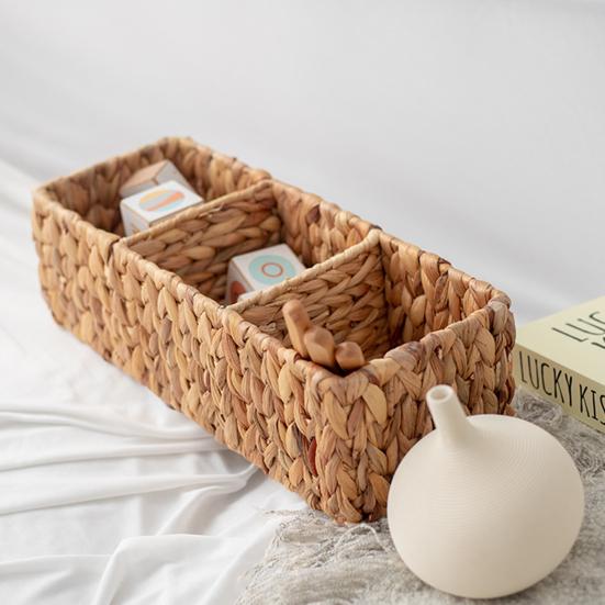 Плетеная корзина, плетеная корзина с разделителями, экологически чистая, без запаха, компактная, многоцелевая, органайзер для ящиков стола