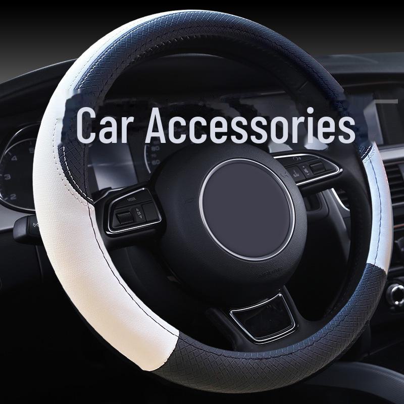 Чехол на руль из тисненой кожи с белым клеем и внутренним кольцом: Экологичный, защитный, стильный дизайн