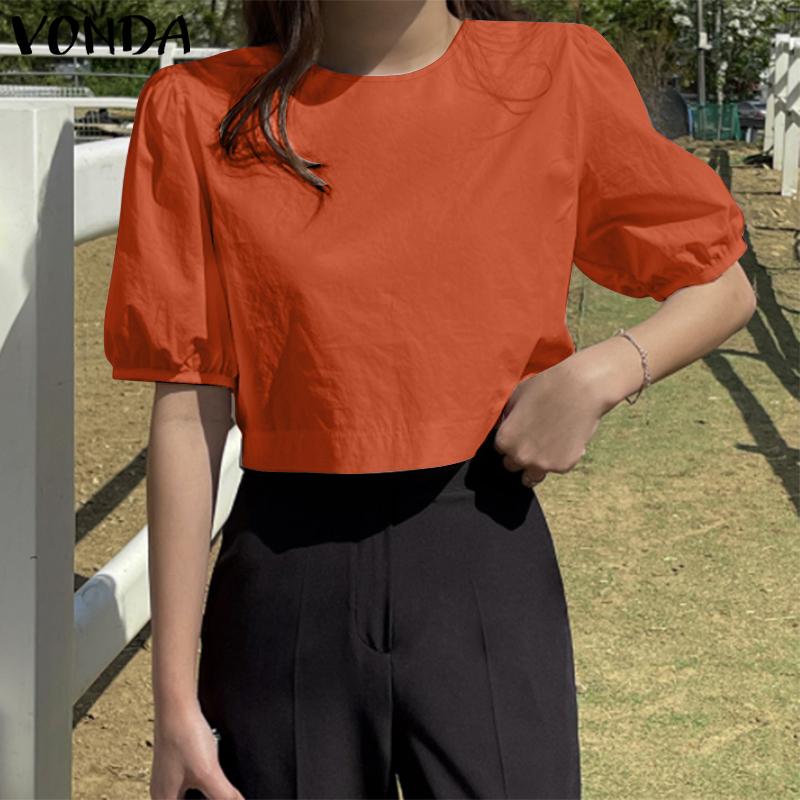 VONDA Women Summer Round Neck Short Sleeve Blouses