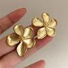 2 Styles Gold Color Matte Texture Metal Flower Retro Earrings for Women Girls Fashion Party Jewelry Gifts