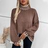 Women Oversized Turtleneck Sweater Casual Long Sleeve Ribbed Knit Pullover Loose Lantern Sleeve Top for Fall Women Fashion