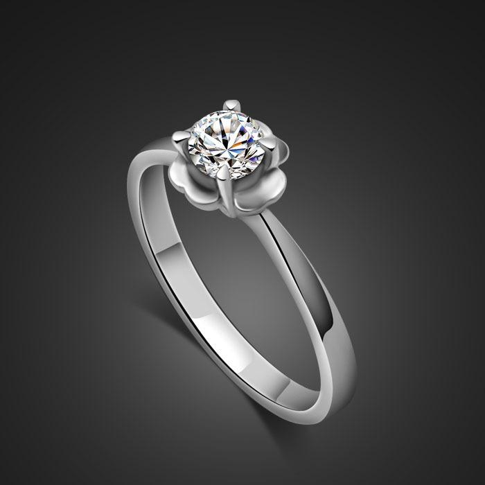 Platinum-Plated Wedding Ring, Women'S Simple Zirconium Diamond Single Ring.