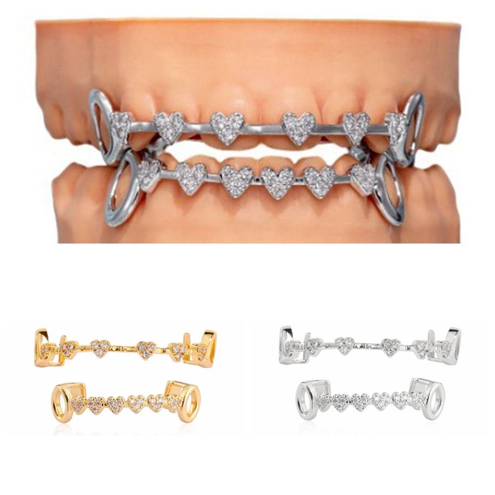 rhinestone Dental Grills Double Glossy Love Drill Braces Fashion Charm Teeth Grillz Party Cosplay