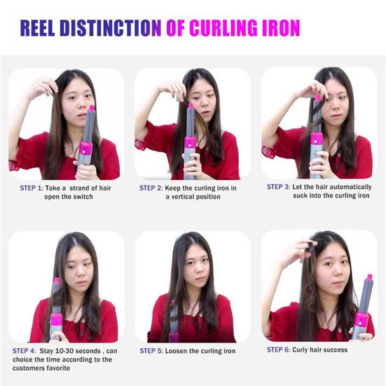 5-In-1 Electric Hair Dryer with 5 Attachment Nozzles Multi-functional Hot Brush Automatic Hair Curler Portable Travel Women Curling Wand