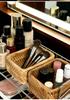 Hand-Woven Natural Rattan Storage Basket for Cosmetics and Desktop Organizing with a Retro High-End Feel