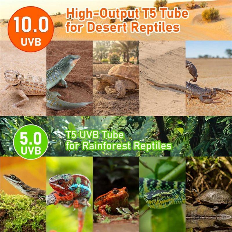 Reptile UVB Light Bulb T5 10.0, 24W HO UVA UVB For Bearded Dragon Light Bar 22 Inch 2 Pack