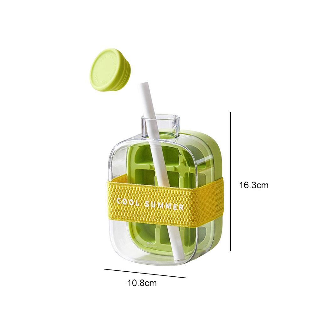 Ice Cube Tray With Straw 2-in-1 Ice-make Pressing Mould Silicone Ice Cube Tray Outdoor Beverage Cup Ice Drink Water Bottle