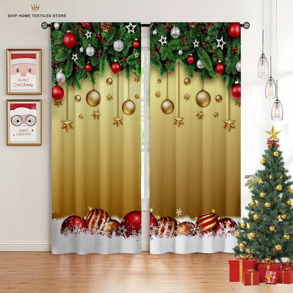 Christmas Tree Curtains for Home Decor, 2 Panel, Luxury, Living Room, Bedroom, Balcony, Kitchen Decor, Happy New Year