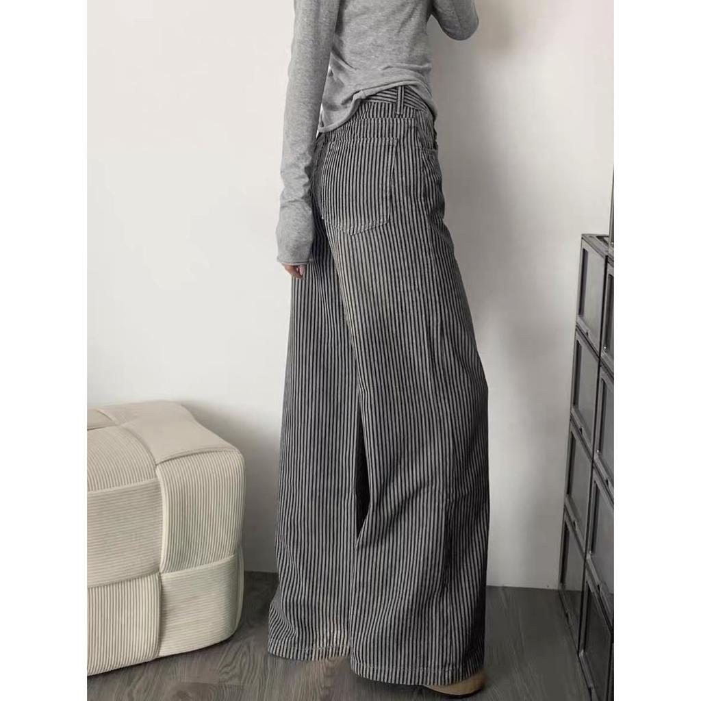 Y2k Vintage Striped Jeans Women Punk Hip Hop Grunge Baggy Denim Trousers High Waist Streetwear Straight Wide Leg Jeans