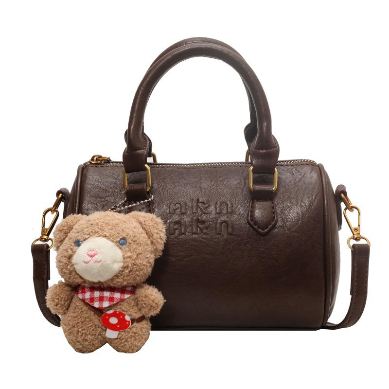 Korean Ins Cute Handbag Bag Women 2025 New Solid Color Retro Is Boston Bag High-end Shoulder Bag