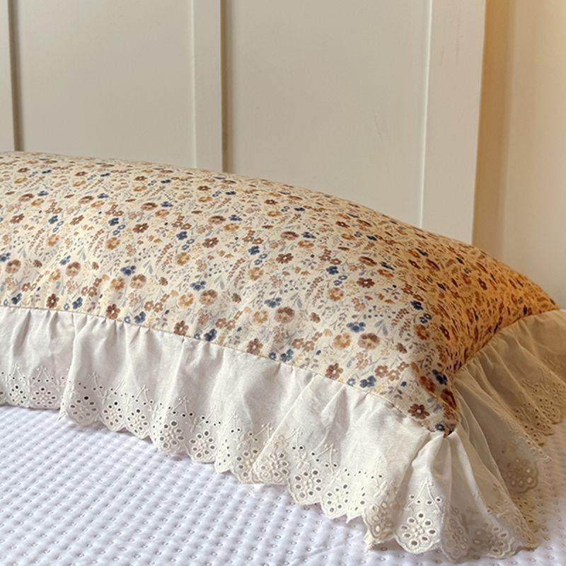 Cotton Double Layer Gauze Pillowcase With Floral Lace Trim Style Couples Zipper 48x120/150/180cm