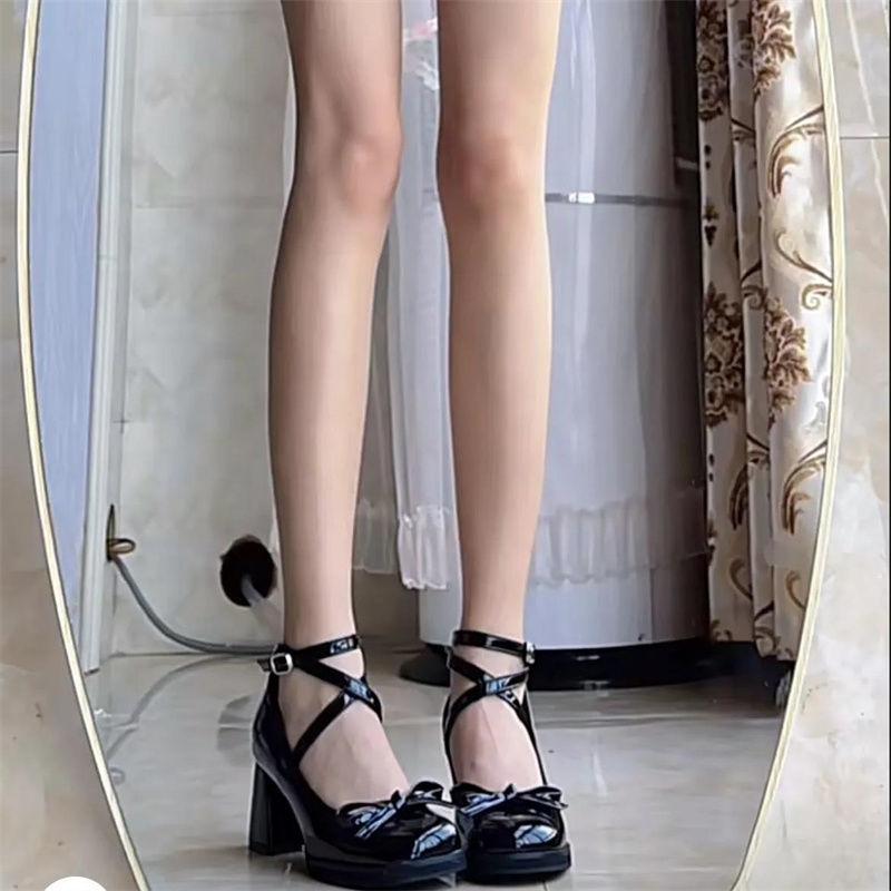 Women's Thick Soled Mary Jane High Heels 2024 Summer New Fashion Elegant Sexy Thick Heeled Versatile Butterfly Knot Single Shoes