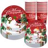 2024 Christmas Snowman Party Set: Paper Cups, Plates, Knives, Forks & Spoons