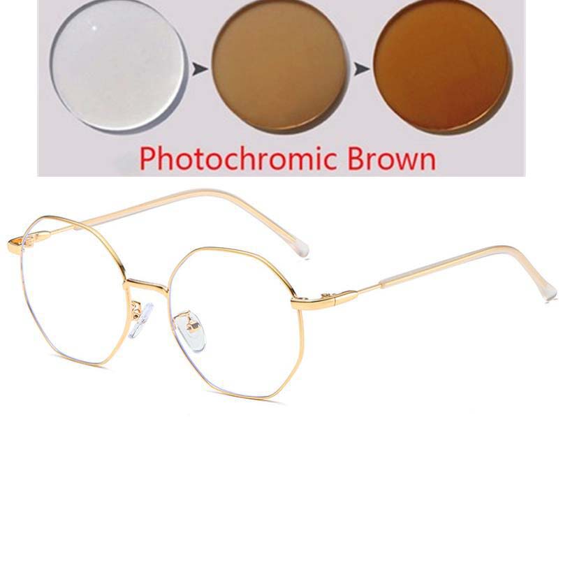 1.56 Refractive index Anti Blue Light Polygon Prescription Eyeglasses Stainless Steel Finished Myopia Glasses -0.5 -1.0 To -6.0