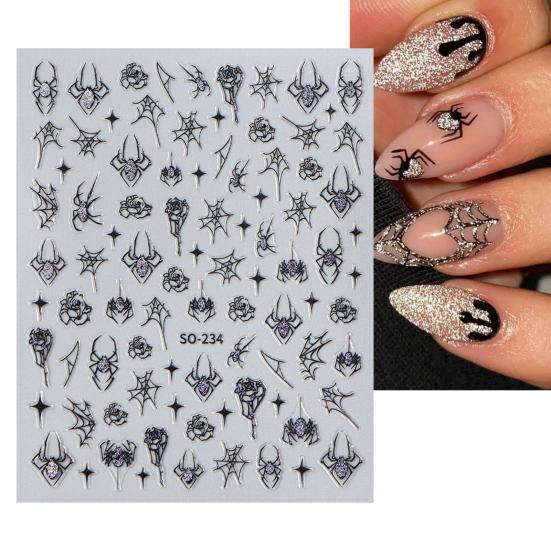 1 Sheet Halloween Spider Nail Art Sticker Waterproof Self-adhesive Gothic Spooky Spiderweb Women Fake Nail Decoration Decal
