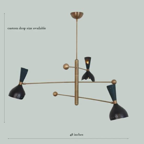 Трехрожковая люстра Спутник в итальянском стиле из необработанной латуни – Подвесной потолочный светильник в стиле модерн середины века