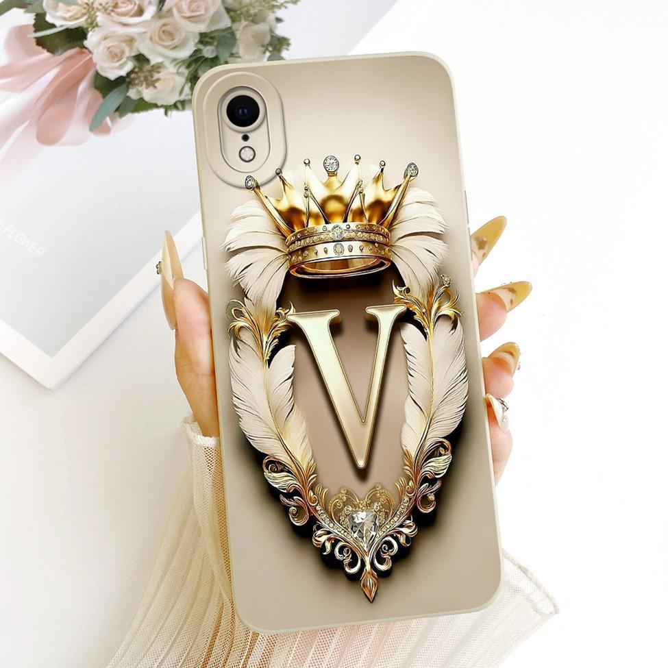 Для iPhone XR Чехол Cover Роскошный Буквы от A до Z Крутая Корона 2D Расписной Силиконовый Корпус Телефона A2107 A2108 A2105 A2106 A1984