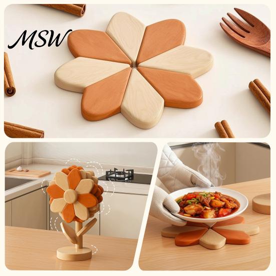 Insulated Trays for Hot Pans Sunflower Trivets Dishes, Heat Resistant Beech Wood Pot Holder, Unique Wedding Gifts Kitchen Decorative Tree Stand Table