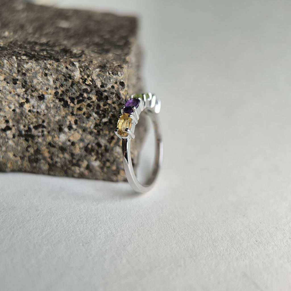 Silver Ring with Natural Amethyst, Topaz, Citrine, Peridot, Item Weight 2.01 G (2183440)