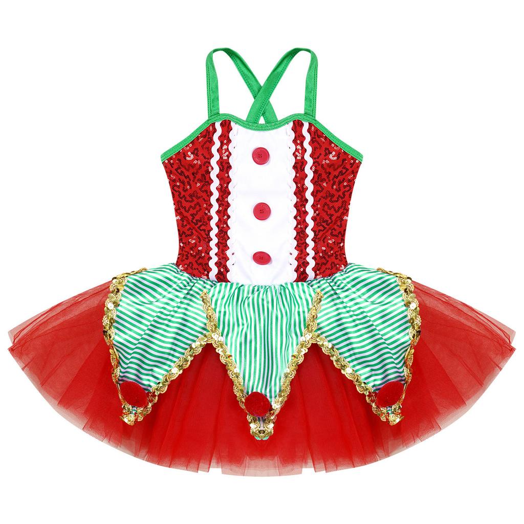 Платье для танцев для девочек, без рукавов, с перекрестной спинкой, застежка на пуговицах спереди, пайетки, декор плюшевыми помпонами, сетчатая юбка-пачка с оборками, костюм