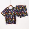 Women's Large Size Pajamas Summer Casual Loose Butterfly Short Sleeve Set