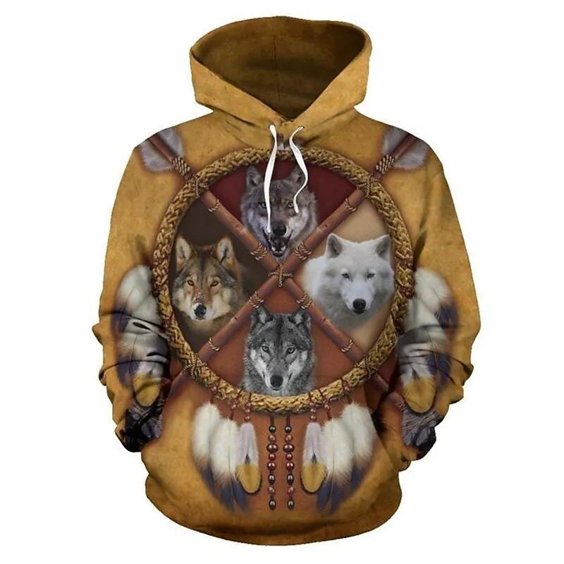 Black and White Wolf Print 3D Men's Hoodies Fashion Animal Pattern Women's Sweatshirts Leisure Essentials Pullover Jackets Coat