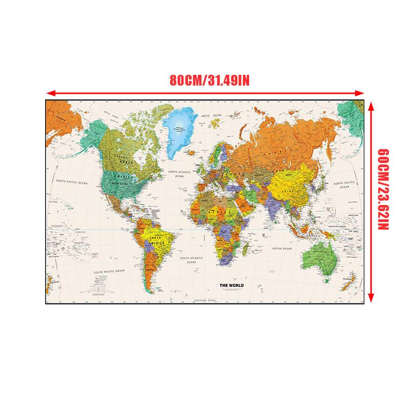 Карта мира Нетканый холст без запаха Картина Вид с воздуха Настенное искусство Постер Картина Домашний офис Винтажное украшение