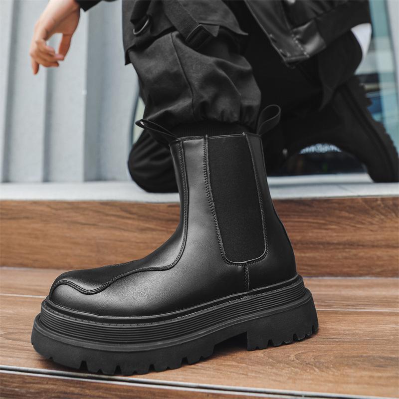 Черные сигаретные челси ботинки мужские британский прилив ins высокий верх платформа локомотив интернет-знаменитость ботинки мартин 44162-J