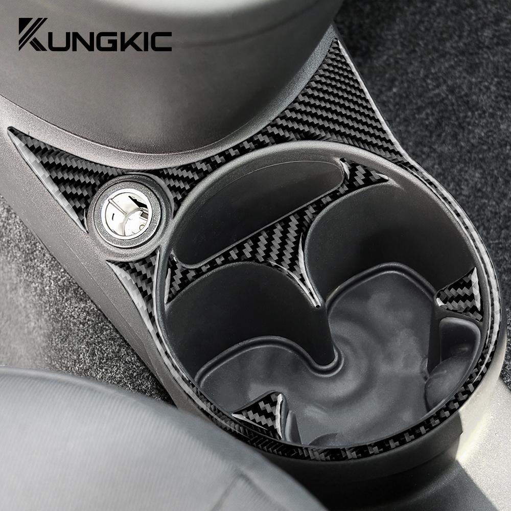 Real Soft Carbon Fiber For Fiat 500 2011 2012 2013 2014 2015 Car Central Control Gear Water Cup Sticker Interior Accessories