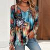 Жен. Футболка Ретро С принтом Длинный рукав Повседневные Выходные Повседневные Классический V-образный вырез Обычный Осень Зима Верхушки