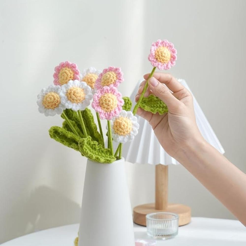 6шт искусственных цветов крючком цветы букет маргариток ручной вязки цветок маргаритки на День святого Валентина День матери день рождения свадьба домашний декор