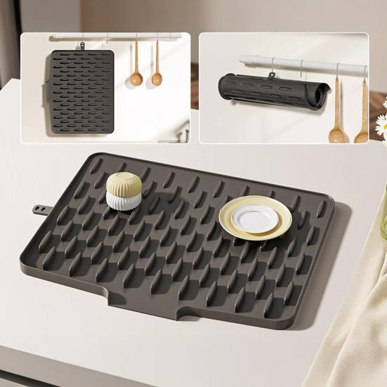Коврик для сушки посуды Термостойкий силиконовый кухонный коврик для сушки Нескользящий коврик для кухонной столешницы Предотвращает скопление воды для горячих кастрюль сковородок Приготовление еды