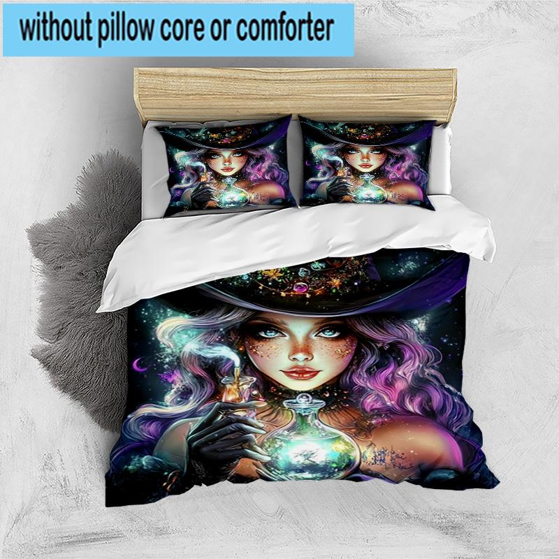 Witchcraft In The Moonlight 3pcs Bedding,Including 1pc Duvet Cover And 2pcs Pillowcases Perfect for Christmas,Ideal for Bedroom, Dormitory