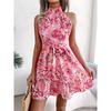Spring and Summer Style Lace-up with Ruffled Hem Floral Print Dress for Women's Wear