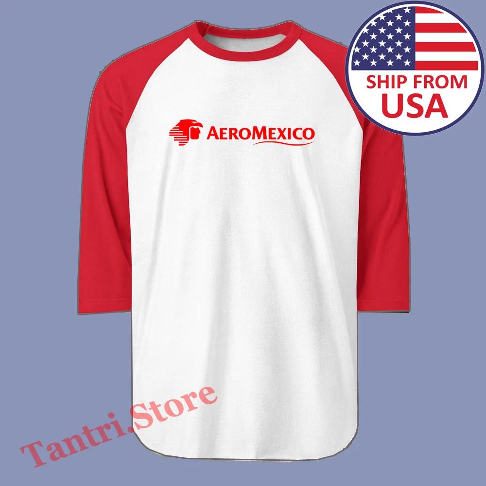 AeroMexico Airlines Men's Raglan White Red Size S to 2XL