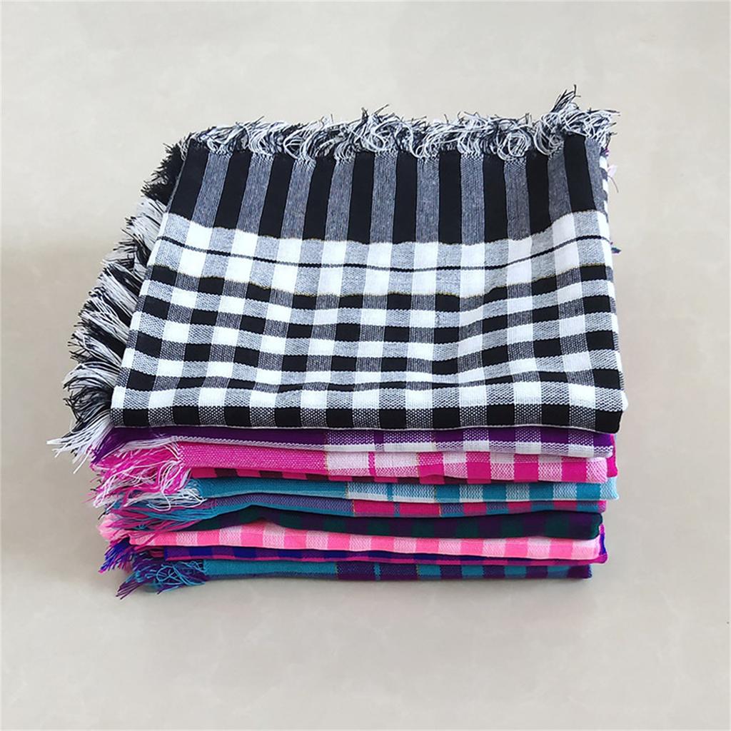 Winter Popular Rural Pattern Headwrap for Adult Unisex Fashion Checked Fringed Headcover Breathable Bandanas All Age