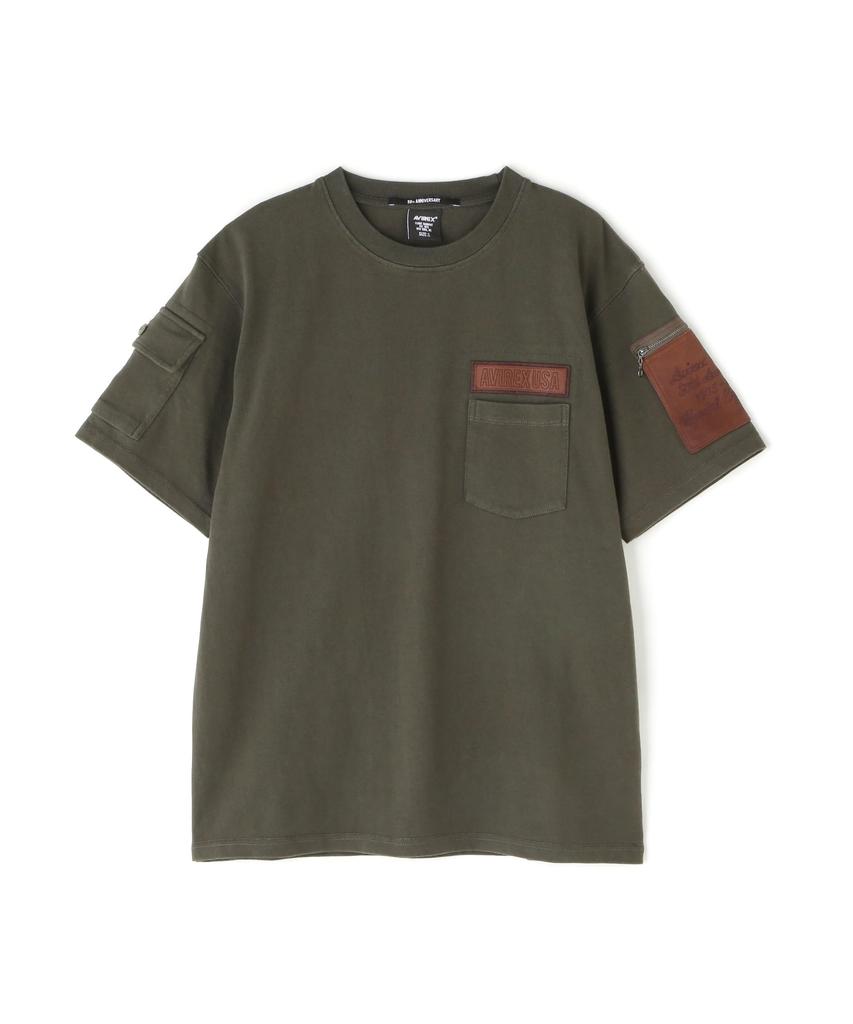 AVIREX 50th Anniversary Leather Patched Fatigue T-Shirt Men's M 310 Olive 783-5134012