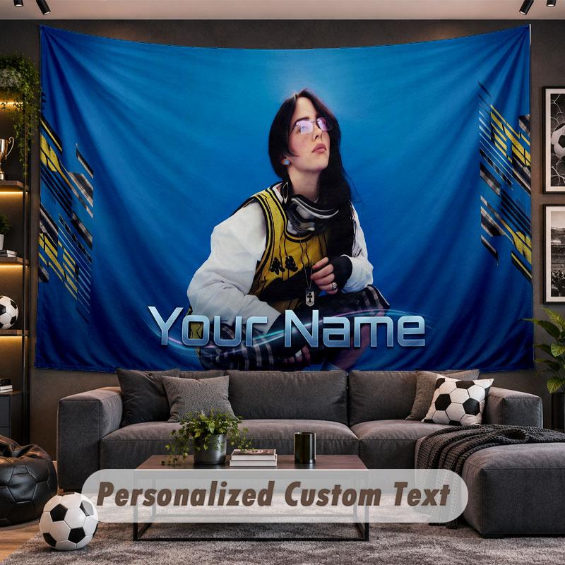 Wall Hanging Tapestry Custom NameBillie Eilish Pattern Personalized Printed Fabric Wall Decor
