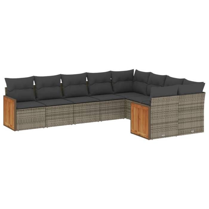 VidaXL Salon de Jardin avec Coussins 9 pcs, Canapés de Terrasse, Ensemble de Meubles de Patio, Mobilier d'Extérieur, Gris 3227985