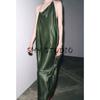 Summer New Product Women's Clothes Sexy Open Back Halter Spaghetti Straps Asymmetric Silk Satin Texture Dress 8073126