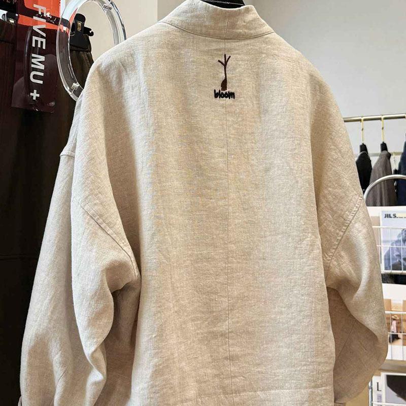 Coat for Women Cotton Autumn Thickened Casual Oversize Heavyweight Embroidered  V-Neck Jacket