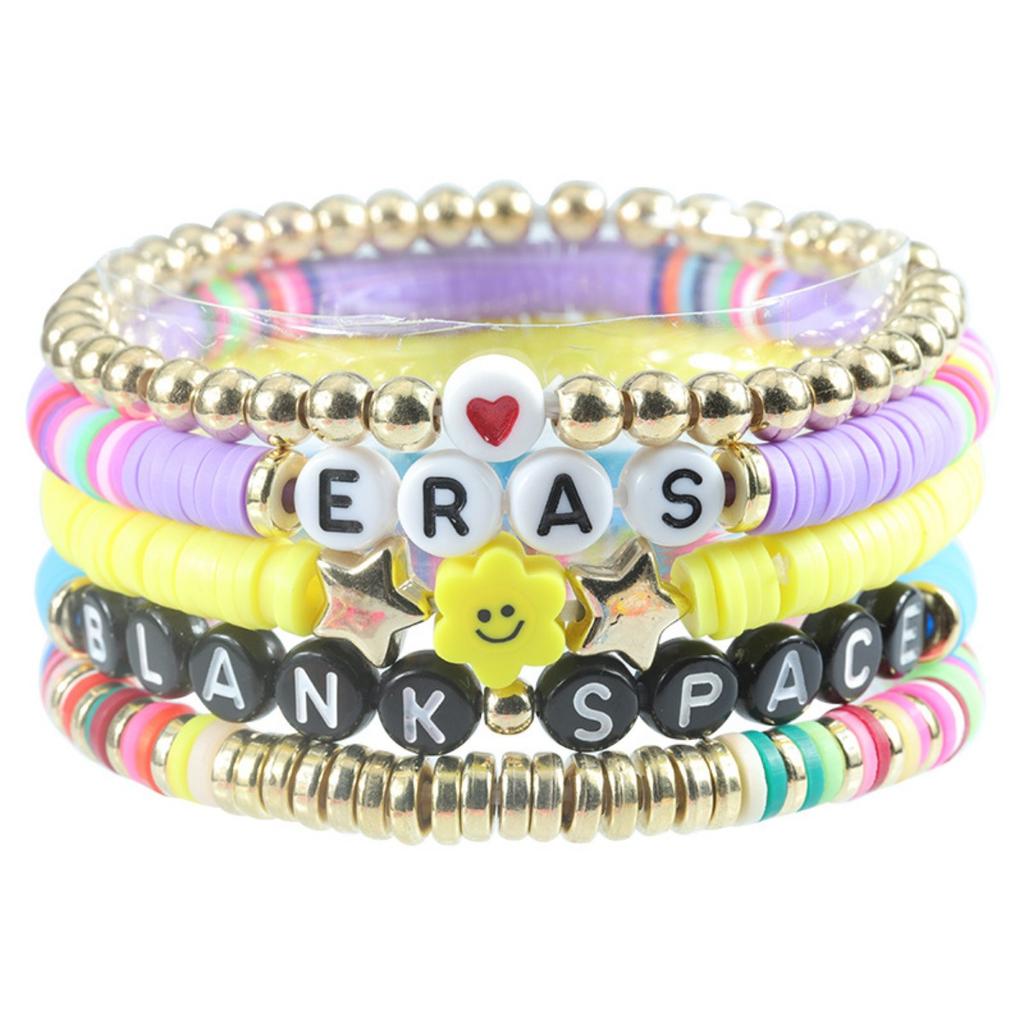 Multi-layer Color Soft Pottery Bracelet Elastic Color Letter Beaded Bracelet Set
