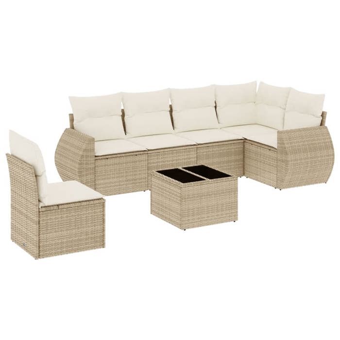 VidaXL Salon de Jardin avec Coussins 7 pcs, Canapés de Terrasse, Ensemble de Meubles de Patio, Mobilier d'Extérieur, Beige 3253775