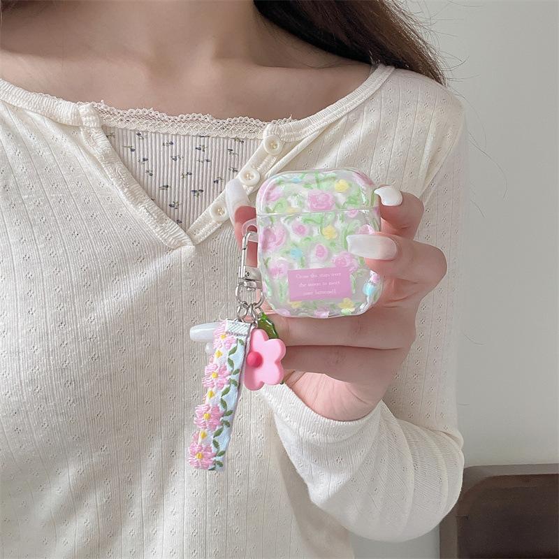 Early spring color hand-painted flowers English label for AirPods 1 /pro1 earphone protective case two or three generations