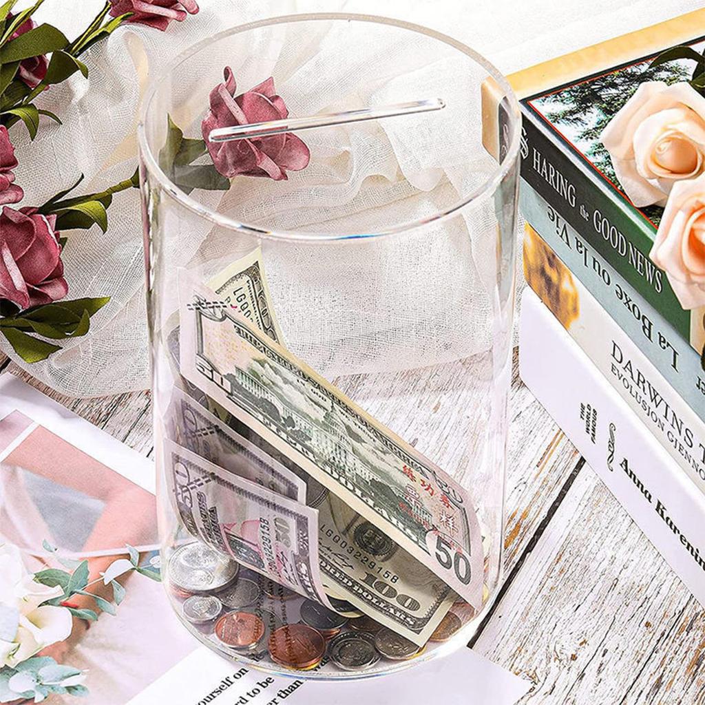 Acrylic Piggy Bank One Way Deposit Transparent Coin Box Suitable for Home Office Gift