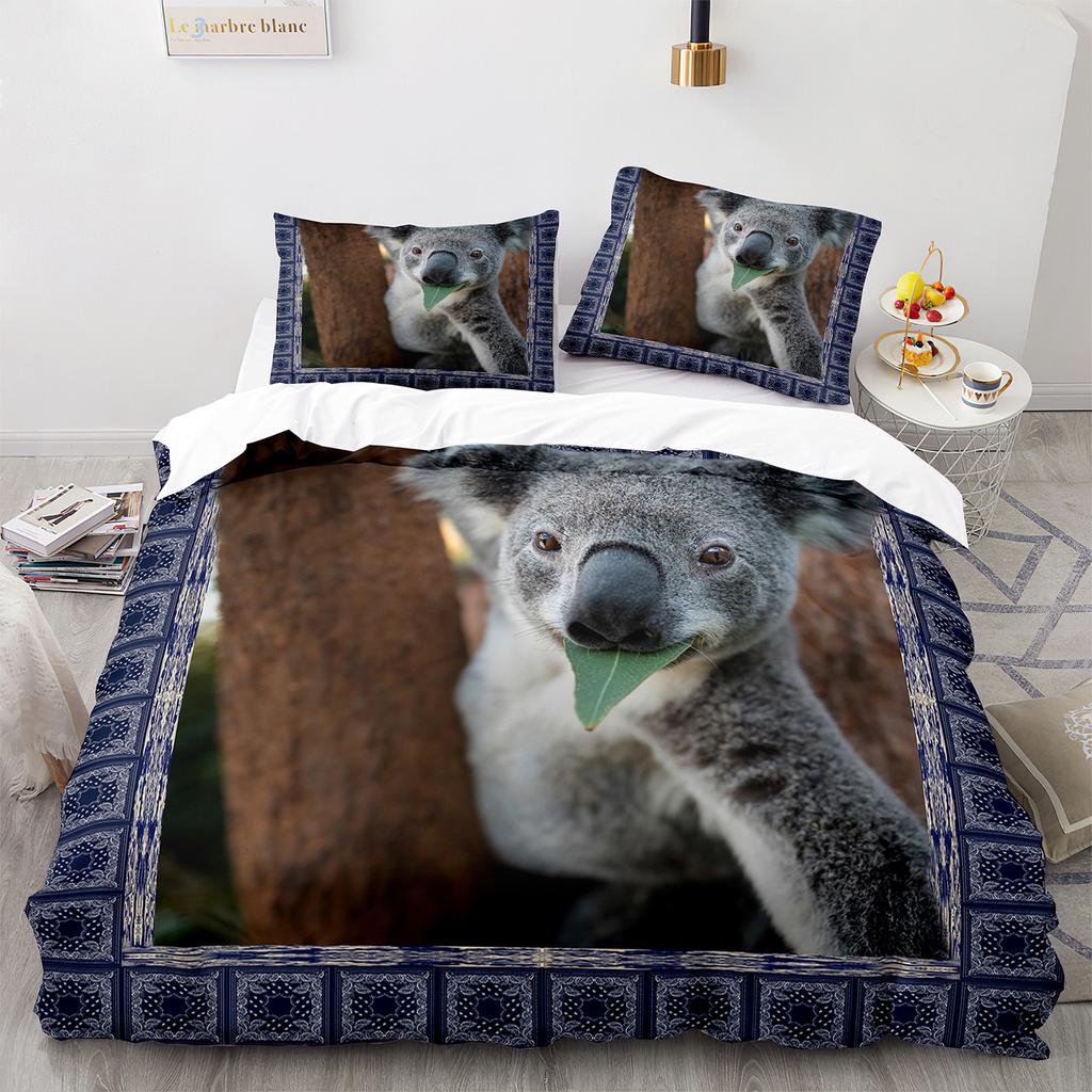 Comfortable Cartoon Koala Pattern Duvet Cover Set With Duvet Cover And Pillowcases King Queen Twin Sizes For Boys Girls And Kids