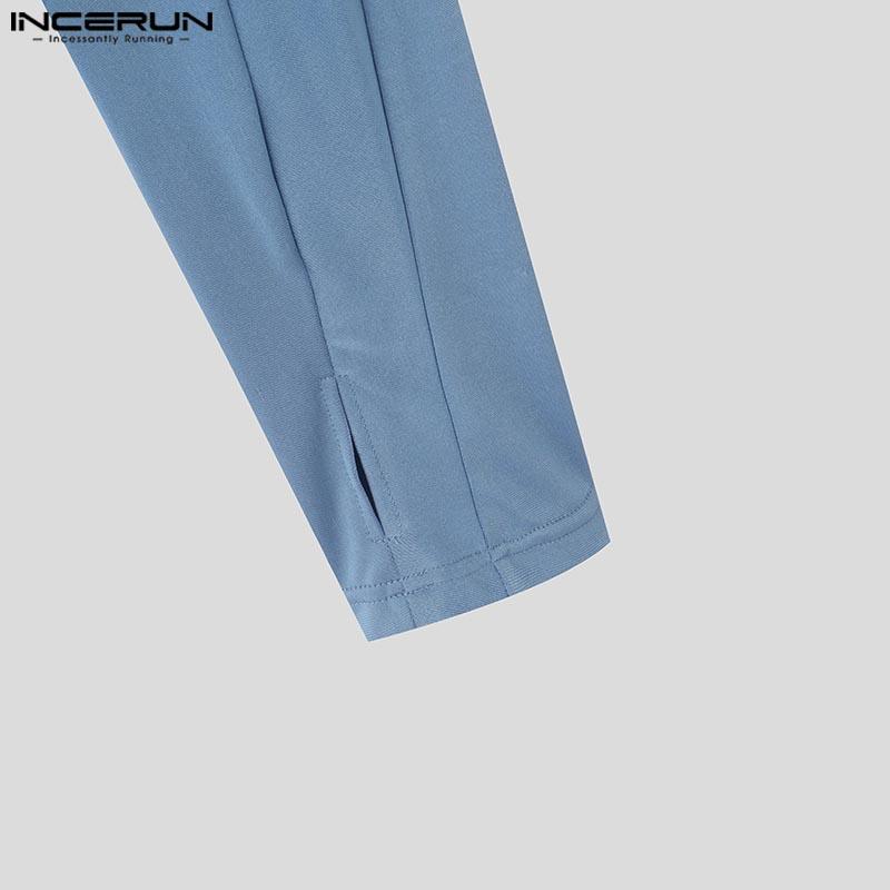 INCERUN Men Mockneck Long Sleeve Fitted Jumpsuits Solid Romper Bodysuits