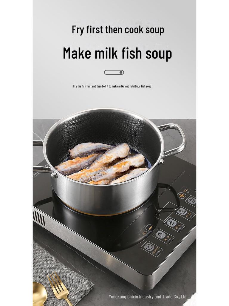 Кастрюля из нержавеющей стали 316 с антипригарным покрытием и сотовым узором, двойная ручка, трехслойная, совместима с индукционными и газовыми плитами, 26 см