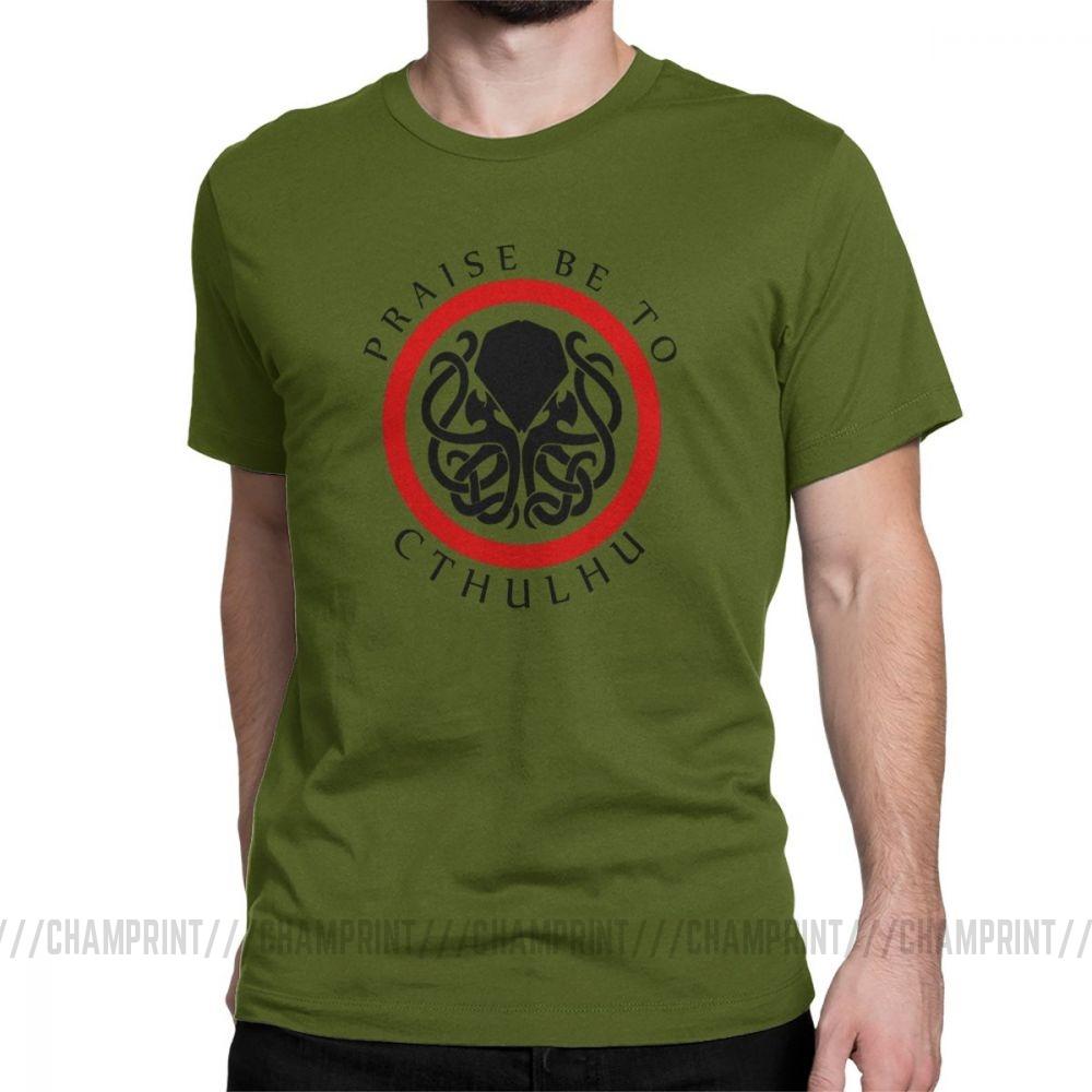 Praise Be To Cthulhu Cool T Shirts For Men Crewneck Cotton T Shirt Short Sleeve Tee